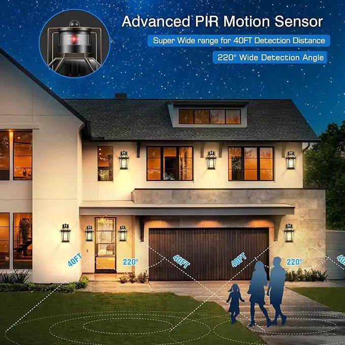 VIANIS Motion Sensor Exterior Light Fixture, 2 Pack Dusk to Dawn Outdoor Light Wall Mount, Anti-Rust Aluminum Outside House Lights, Farmhouse Coach Lantern for Porch, Entryway, Garage, Front Door by GreenHaven Gardens