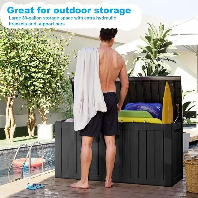 80 Gallon Waterproof Outdoor Storage Box,Resin Deck Box,Lockable Outside Storage Box Container for Patio Furniure,Garden,Tools (80 Gallon,Black) by GreenHaven Gardens