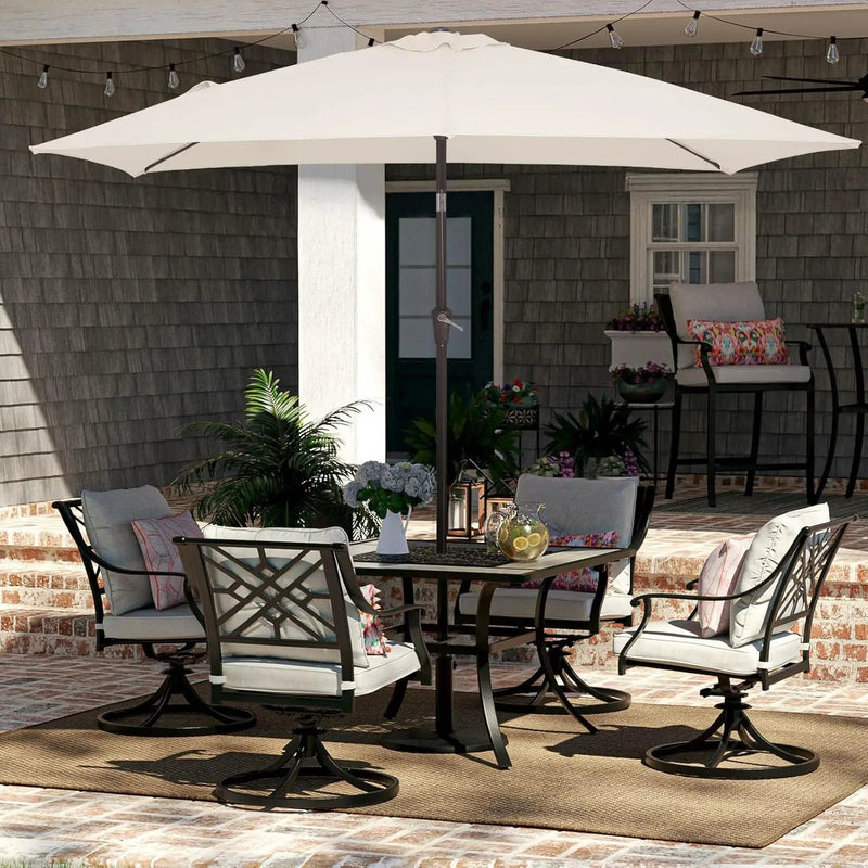 JEAREY 6.5x10 ft Rectangular Patio Umbrellas Outdoor Market Umbrella with Push Button Tilt and Crank, Rectangle Table Umbrella 6 Sturdy Ribs UV Protection for Pool Garden Backyard Deck, Cream-White by GreenHaven Gardens