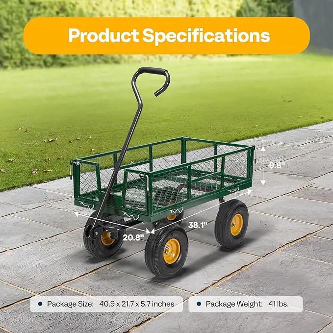 VIVOHOME Heavy Duty 880 Lbs Capacity Mesh Steel Garden Cart Folding Utility Wagon with Removable Sides and 4.10/3.50-4" Wheels 10 Inch Tire(Green) by GreenHaven Gardens