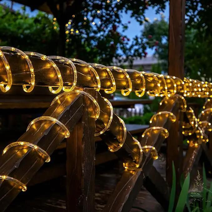 Solar Rope Lights, 2 Packs 66ft 200LED Solar String Lights, 8 Modes Waterproof Solar Powered Outdoor Lights, Flexible Clear Tube Light for Garden, Backyard, Patio, Deck, Pool,Tree Decor - Warm White by GreenHaven Gardens