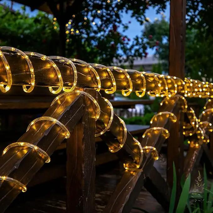 Solar Rope Lights, 2 Packs 66ft 200LED Solar String Lights, 8 Modes Waterproof Solar Powered Outdoor Lights, Flexible Clear Tube Light for Garden, Backyard, Patio, Deck, Pool,Tree Decor - Warm White by GreenHaven Gardens