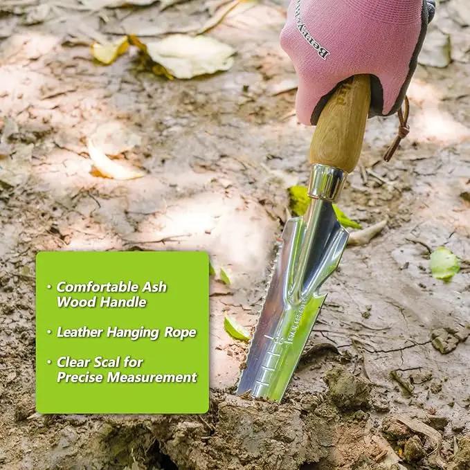 Berry&Bird Garden Hand Weeding Trowel, Stainless Steel Weeder Tool for Gardening with Wooden Handle, Multifunctional Manual Weed Puller & Digging Knife for Planting Transplanting Cutting Measuring by GreenHaven Gardens