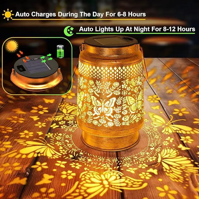 2 Pack Solar Lanterns Outdoor Garden Decor with Shepherd Hook, Gardening Gifts for Mom Grandma Women Butterfly Metal Decor Lantern Waterproof Solar Lights LED Decorative for Garden Yard Patio by GreenHaven Gardens
