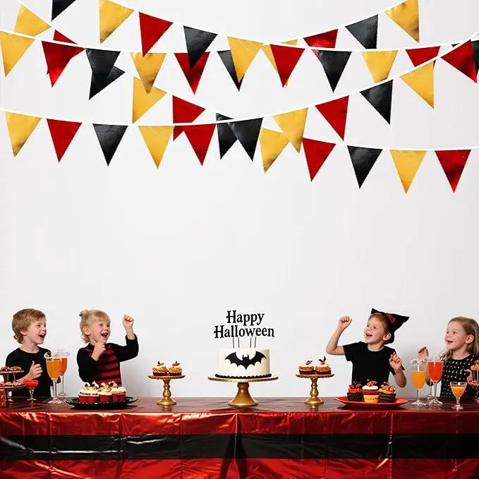 Red Black Gold Party Decorations Metallic Fabric Triangle Pennant Banner Flag Bunting Garland for Graduation Birthday Anniversary Pirate Poker Casino Las Vegas Christmas Holiday Party Supplies by GreenHaven Gardens