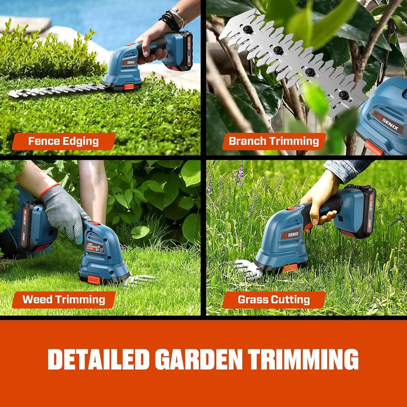 Senix X2 20 Volt Max* 2-in-1 Cordless Hedge Trimmer and Grass Shear with Interchangeable 4-Inch and 8-Inch Blades, Includes 2.0 Ah Battery and Charger (GSX2-M) by GreenHaven Gardens