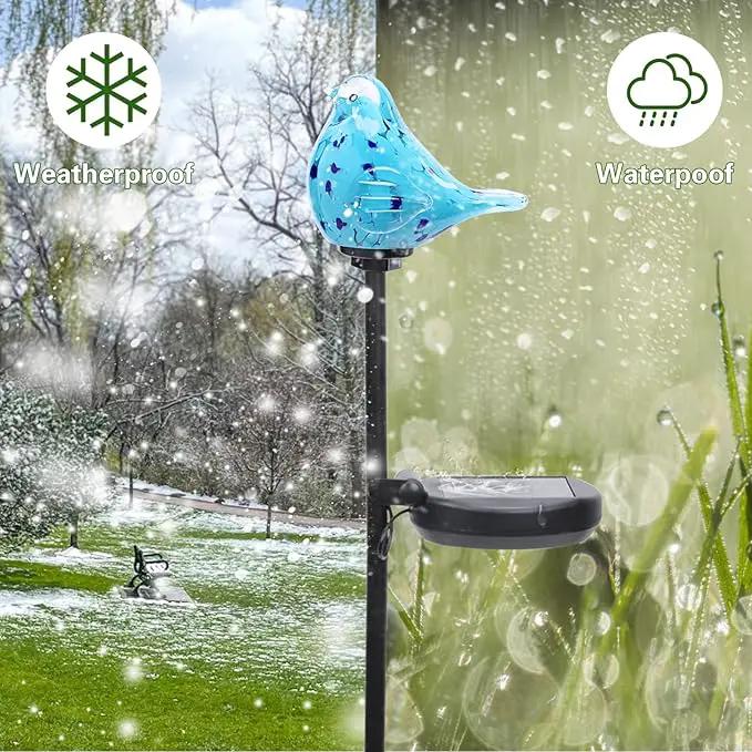 Afirst Decorative Solar Lights Outdoor Solar Bluebird Stake Lights Hand Blown Glass Decorative Garden Pathway Lights Outdoor Waterproof Glass Stakes by GreenHaven Gardens