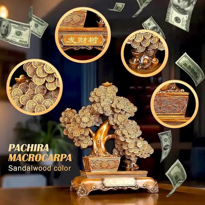 FENGSHUI-CAISHEN Top Resin Money Tree, Artificial Bonsai Tree, Handcrafted, Premium Quality, Feng Shui Gift for Abundance Luck and Success (Brown) by GreenHaven Gardens
