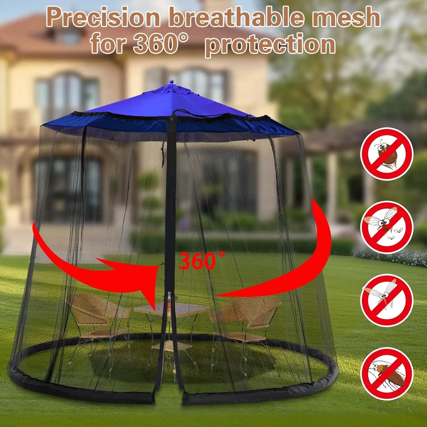 7.5-13FT Patio Mosquito Netting - Mosquito net for Patio Garden and Outdoor Umbrellas with Adjustable Elastic Cord and Zipper Umbrella net by GreenHaven Gardens