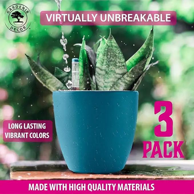 GARDENIX DECOR Self Watering Pots for Indoor Plants 3 Pack - Flower Pot with Water Level Indicator for Plants, Grow Tracking Tool - Self Watering Planter Plant Pot - Coco Coir - Teal by GreenHaven Gardens