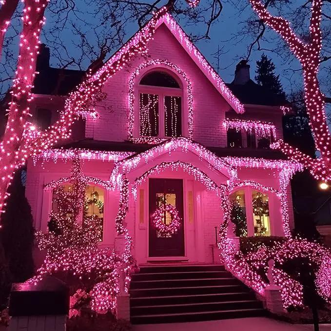 TW SHINE Christmas Lights, 20FT 100 Count Incandescent Mini Christmas Tree Light, Waterproof Xmas String Lights for Outdoor Indoor Home Party Yard Decorations, Pink by GreenHaven Gardens