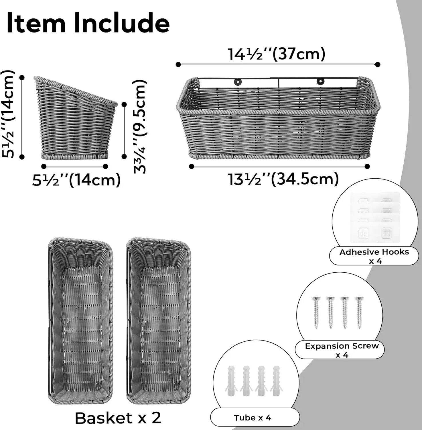GRANNY SAYS Wicker Hanging Basket, 2 Pack Storage Baskets for Cabinet, Wall Mount Fruit Basket for Kitchen, Adhesive Bathroom Cabinet Organizer, Pantry Organizers and Storage, Gray by GreenHaven Gardens