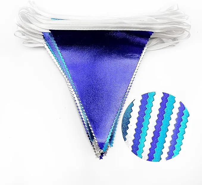 Navy Blue Silver Party Decorations Metallic Fabric Triangle Pennant Banner Flag Bunting Garland for Graduation Birthday Retirement Wedding Bachelorette Nautical Ahoy Achor Outdoor Party Supplies by GreenHaven Gardens