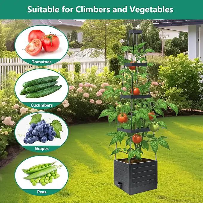 Raised Garden Bed Planter Box with Trellis, 58”Tomato Planter with Trellis for Climbing Plants Vegetables Vine Flowers, Self-Watering Tomato Cage for Garden Patio Outdoor & Indoor by GreenHaven Gardens