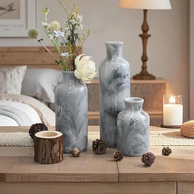 Resin 3 Piece Vase Set, Farmhouse Decor, Home Decorative Vase, Vases for Your Kitchen, Bedroom, Office, Living Room, Bathroom, & Shelf Centerpiece Table Decorations, Grey by GreenHaven Gardens