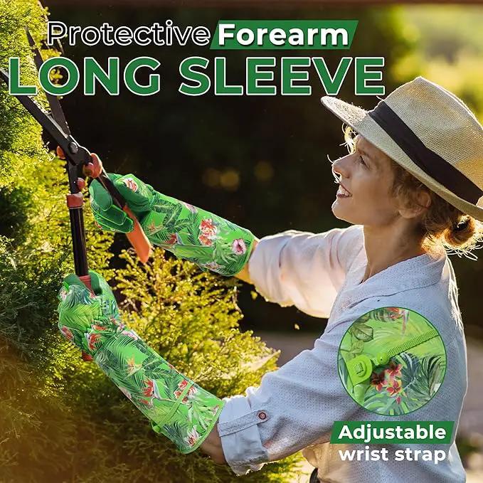 HANDLANDY Women Gardening Gloves, Thorn Proof Breathable Ladies Rose Pruning Long Gauntlet Floral Print Garden Yard Gloves, Gift for Gardeners (Green, XL) by GreenHaven Gardens