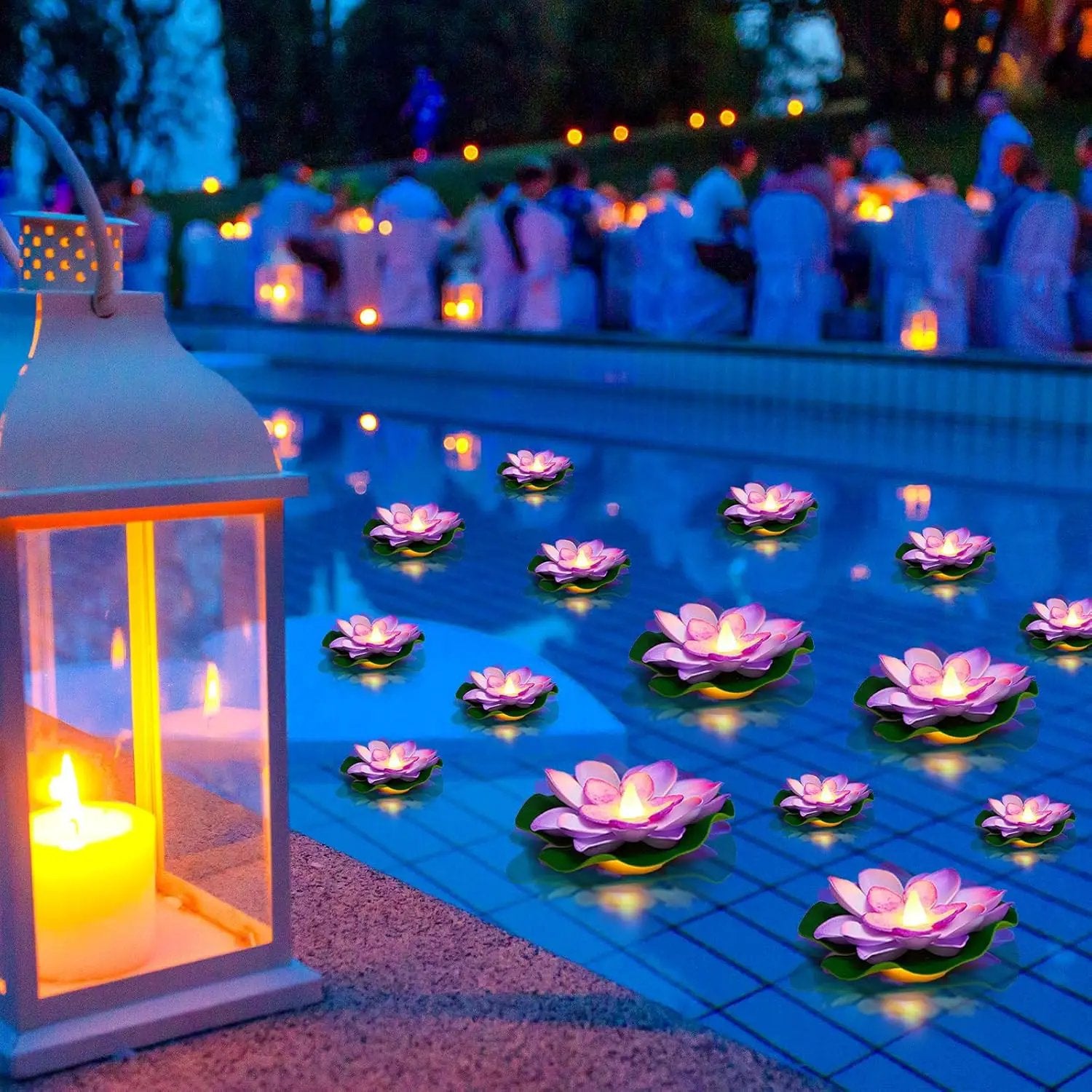 Liliful 24 Pcs Diwali Lotus Decoration Pool Floating Lights, Artificial Flowers Lotus with LED,Lily Pads Water Lantern for Indian Puja Home Decoration(3.94 Inch, 5.91 Inch,Purple) by GreenHaven Gardens