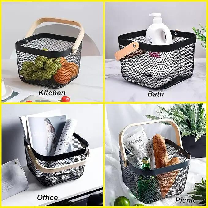 2 Pack Garden Harvest Baskets, Picnic Baskets with Durable Metal Mesh and Bamboo Handle, Perfect for Shopping, Gardening, Picnics, and Organizing by GreenHaven Gardens