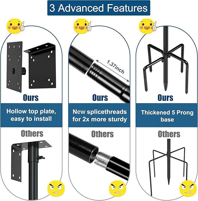 Ottsuls Bird Feeder Pole, 109 Inch Heavy Duty Bird House Pole Kit for Outdoors, with 5-Prong Base Feeding Station for Wild Birds Watching, Adjustable Feeder Stand (House Not Included) by GreenHaven Gardens