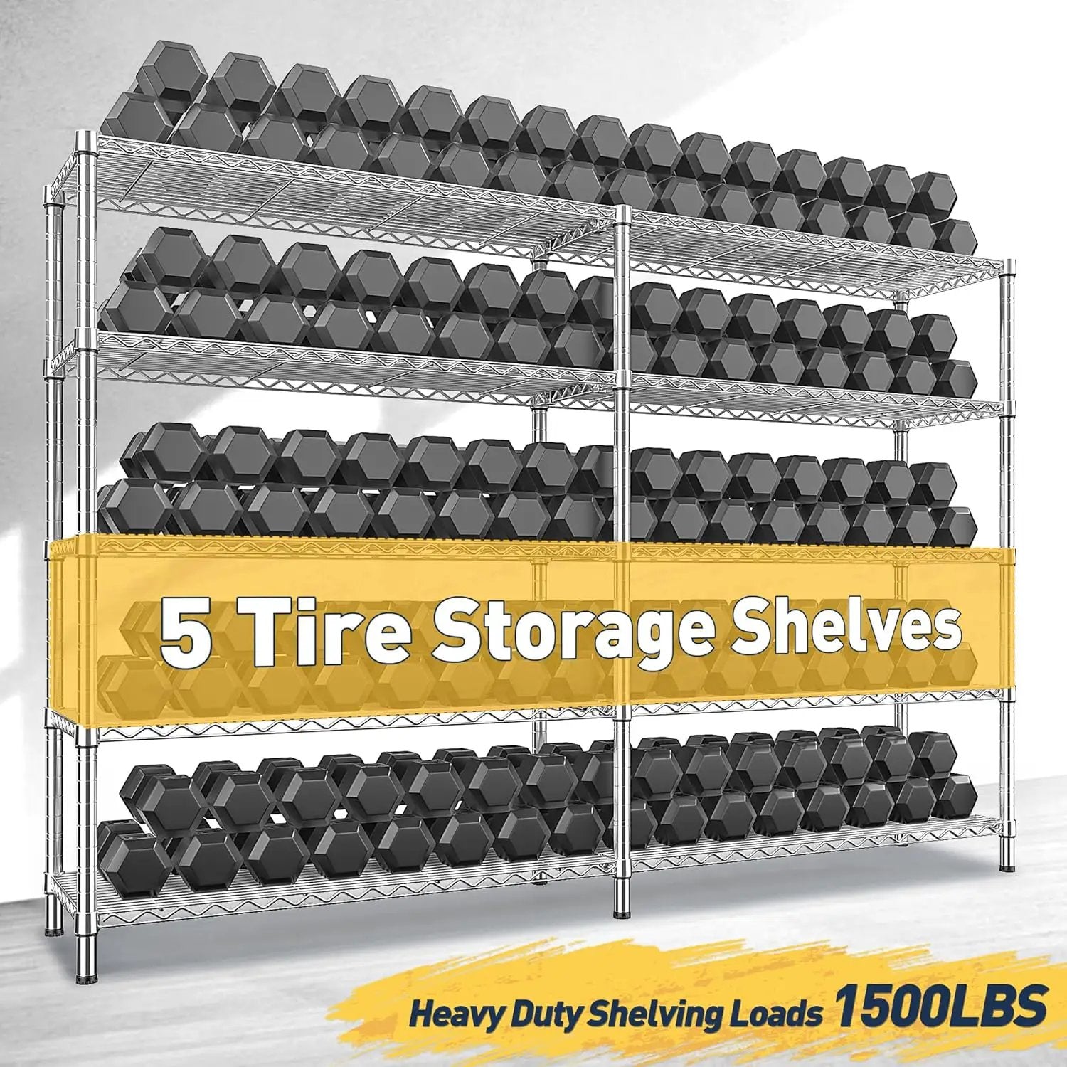 REIBII 70" W Wire Shelving Load 1500LBS, Metal Shelving 5-Tier Storage Shelves Metal Shelves for Storage Adjustable Shelving Rack for Pantry Kitchen Commercial School 70" W*15.8" D*72.4" H,Chrome by GreenHaven Gardens