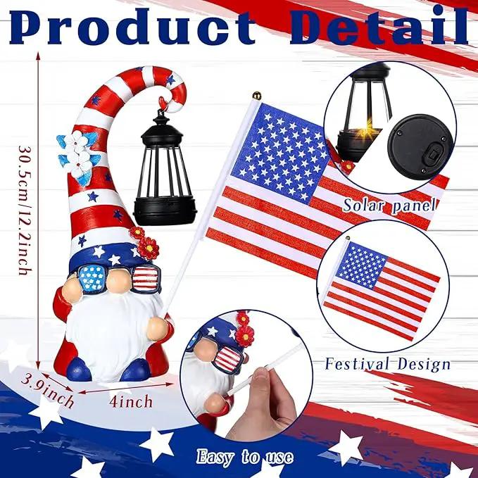 VIHOSE 11.8 Inch 4th of July Patriotic Solar Gnomes Statues USA Solar Gnome Outdoor Figurine Lights for Outside Lawn Ornaments Garden Porch Patio Balcony Yard Fourth of July Gifts for Mom Women by GreenHaven Gardens
