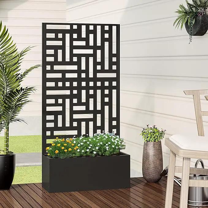 Casaphoria Metal Raised Garden Bed with Trellis and Wheels, 59"x30"x12" Planter Box for Climbing Plants, Vegetables & Vines, Features Drainage Holes and Privacy Screen (Black-Helen) by GreenHaven Gardens