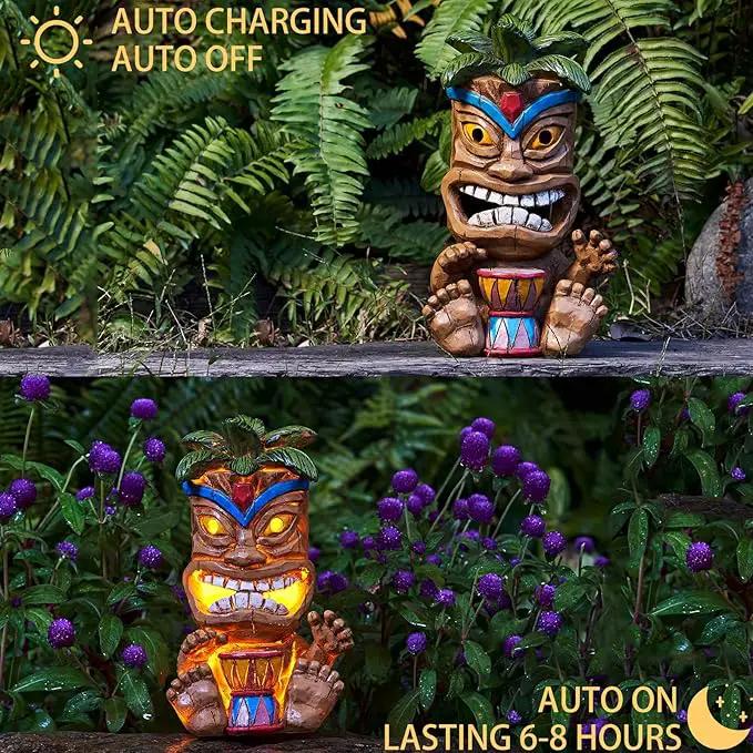 Outdoor Tiki Statue Decoration-Solar Power Light Tiki Garden Statues-Tiki Bar Decor Totem Pole Waterproof Figurines for Garden,Patio,Balcony,Yard,Lawn Ornament,10.43 Inch Tall by GreenHaven Gardens