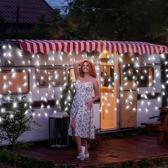 echosari Solar Powered Curtain Lights 33ftx 3ft 500 LED Outdoor Curtain Lights Waterproof with Timer 8 Modes for Christmas Garden Patio Fence Wedding Wall Window Gazebo Decor - Cool White by GreenHaven Gardens