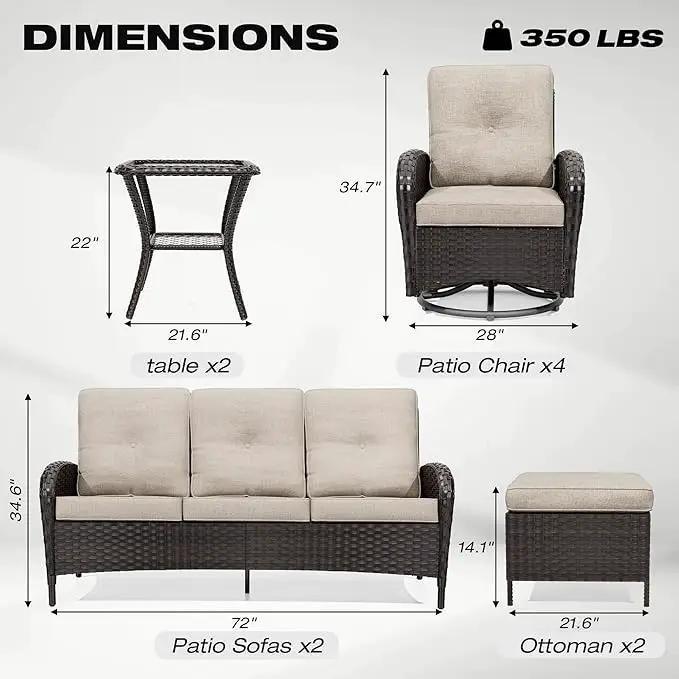 Joyside 10 Piece Patio Furniture Set, Outdoor Wicker Conversation Sets with Swivel Rocker Chairs and Sofa, Thick Cushion, Rattan Patio Sectional for Porch, Deck Use (Brown/Beige, 10 PCS) by GreenHaven Gardens