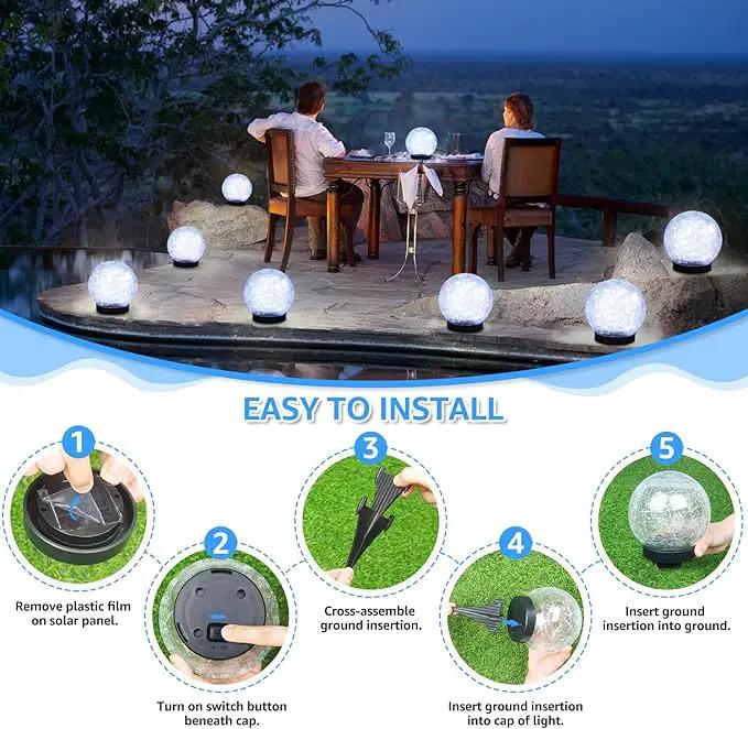 2-Pack Garden Solar Lights Outdoor, Cracked Glass Ball Light Waterproof, Decorative Solar Powered Globe Lighting Cool White for Yard Pathway by GreenHaven Gardens