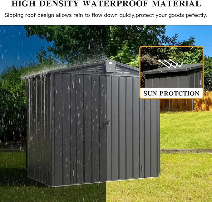 Domi Outdoor Storage Shed 6.5’ x 4.2’, Metal Garden Shed with Galvanized Steel Frame for Bike, Tools, Lawn Mowers, Outdoor Storage Cabinet with Lockable Door for Garden Lawn Patio (Dark Grey) by GreenHaven Gardens