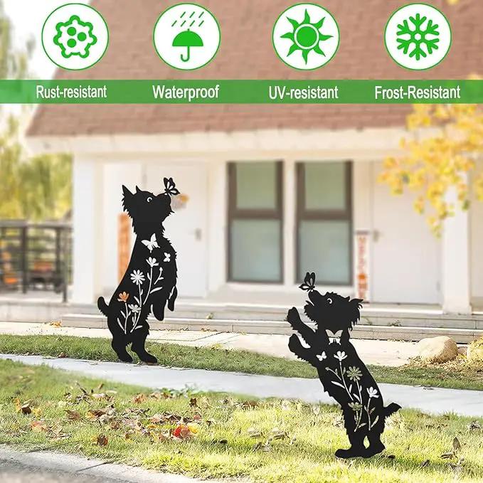 Metal Dog Garden Decor for Outside,Set of 2 Silhouette Yorkie Garden Stakes Decoratvie,Dog Garden Statues by GreenHaven Gardens
