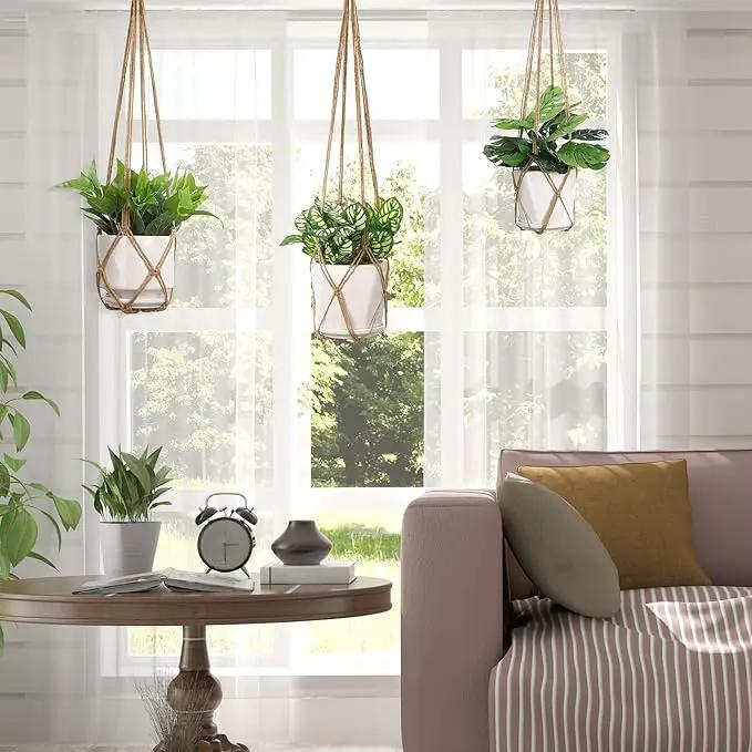 YIBOT 3 Pack Macrame Plant Hanger Indoor Hanging Planter Basket with 3 Hooks, 35"/29"/23" Hang Flower Pot Plant Holder for Indoor Outdoor Decorations, Brown (POTS NOT Included) by GreenHaven Gardens