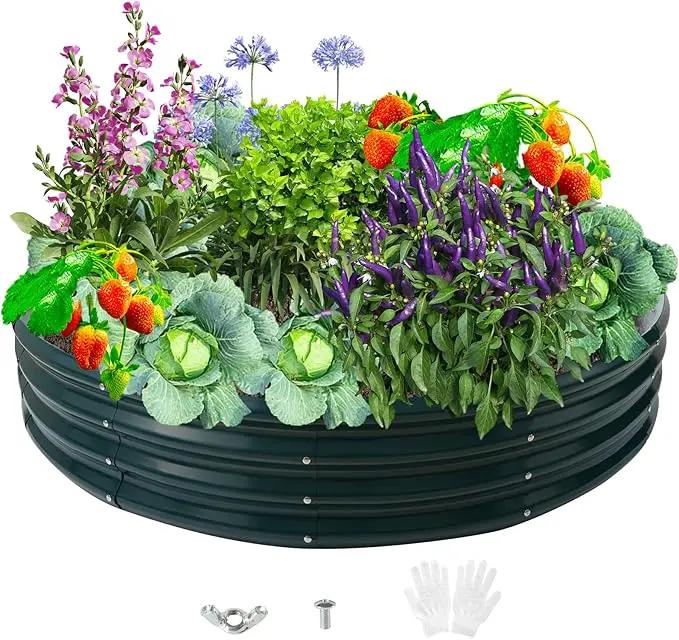 Durable Round Steel Raised Garden Bed Painted for Planting Vegetable/Herbs/Flowers/Trees at Backyard/Garden,or Baby Chicken,Christmas Tree Fence (Dark Green, 60 in Diameter x 12 in high) by GreenHaven Gardens