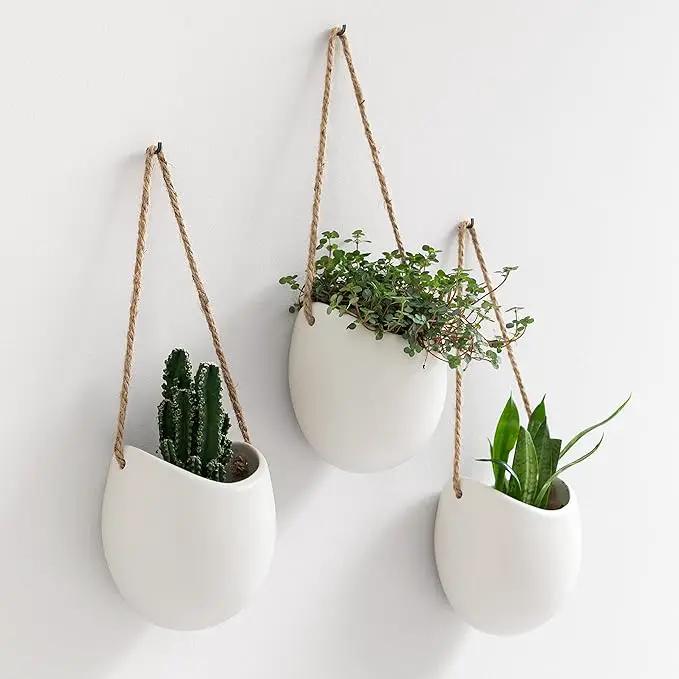 Wall Planters -Ellie- | Hanging Ceramic Plant Pots 3 Pieces | Wall Decoration for Indoors, Balcony and Garden | White (Matte) by GreenHaven Gardens