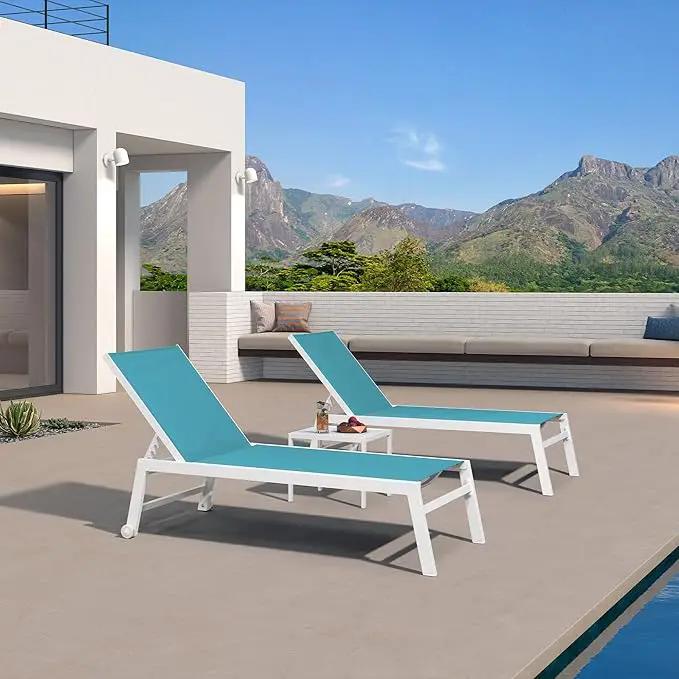PURPLE LEAF Oversize Outdoor Chaise Lounge Set of 4 Outdoor White Aluminum Lounge Chairs with Side Table and Wheels Patio Lounge Chair for Yard Pool Deck, Turquoise by GreenHaven Gardens