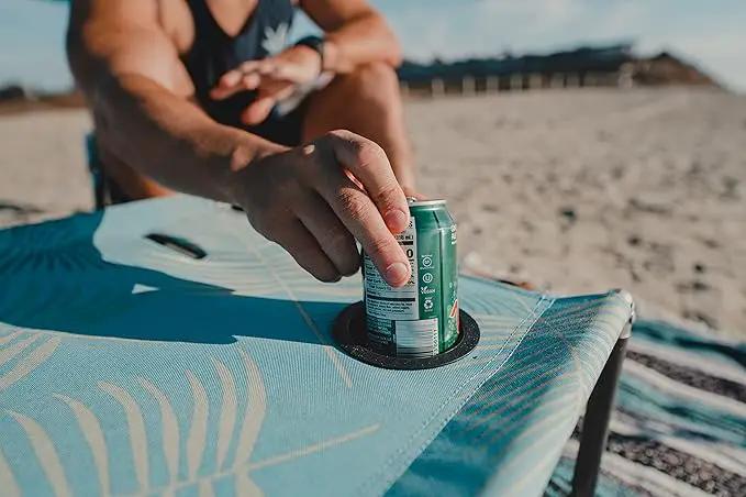 Neso Portable Beach Table with Cup Holders, Cell Phone Pockets, Lightweight for Picnics and Parks (Aqua Fronds) by GreenHaven Gardens