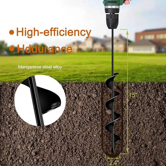 LONGRUN Auger Drill Bit for Planting, Garden Spiral Hole Drill for 3/8” Hex Drive Augers, Solid Shaft Hole Digger Easy Rapid Planter for Planting Trees, Bulbs, Seedlings-2.4"x22.84" by GreenHaven Gardens