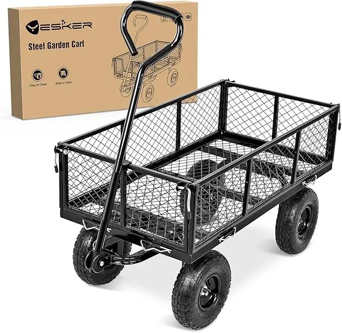 Yesker Steel Garden Carts - 800lbs Dump Wagon with All Terrain Inflatable Wheels for Yard Lawn Farms Gardening - Heavy Duty Utility Outdoor Hauling Wheelbarrow by GreenHaven Gardens