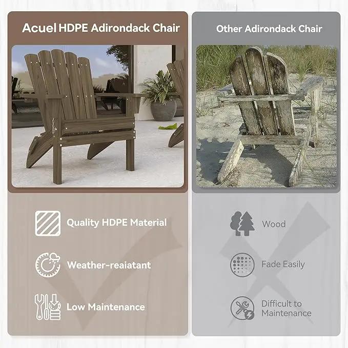 Set of 4 Folding Adirondack Chairs, Heavy Duty Weather-Resistant Patio Chairs with Wide Armrests & Ergonomic High Back, HDPE Fire Pit Seating for Backyard, Garden, Porch - Light Brown by GreenHaven Gardens