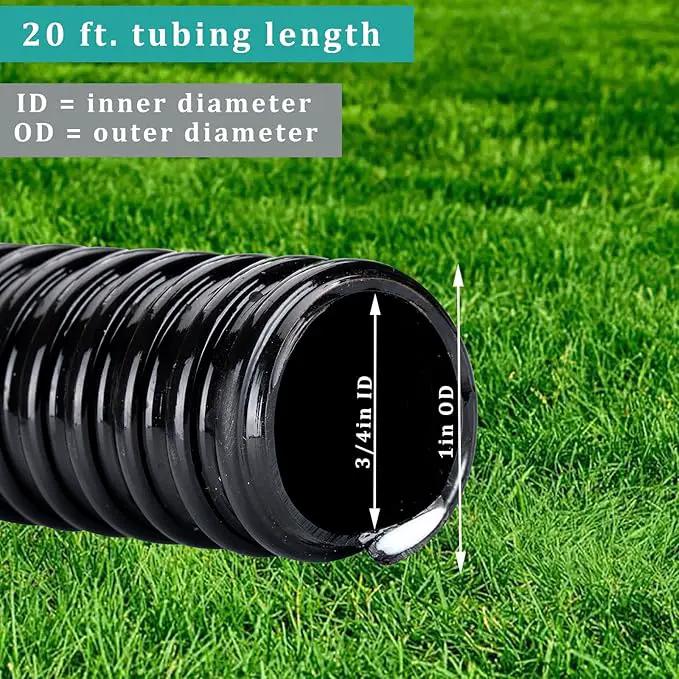 Pond Tubing ID 3/4” × 20ft Black Corrugated Flexible Reinforced Waterfall Pond Tube Sump Pump Hose, Non-toxic & Kinkproof (20 ft, 3/4" ID) by GreenHaven Gardens