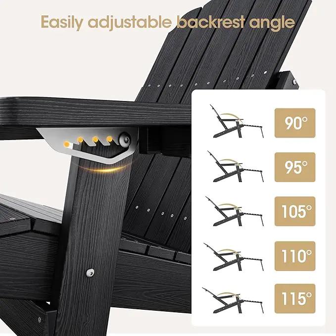 Folding Adirondack Chair with Retractable Ottoman Fire Pit Patio Chair with Adjustable Backrest, 2 Cup Holder Weather Resistant Outdoor, Patio, Lawn, Garden, Backyard Deck, Fire Pit, Black by GreenHaven Gardens