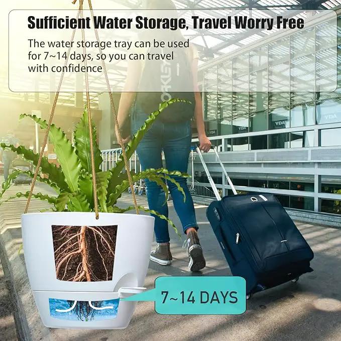 8 inch Hanging Planters, 2 Pack Self Watering Hanging Pots with 20oZ Deep Reservoir for Indoor Outdoor Plants Flowers, White by GreenHaven Gardens