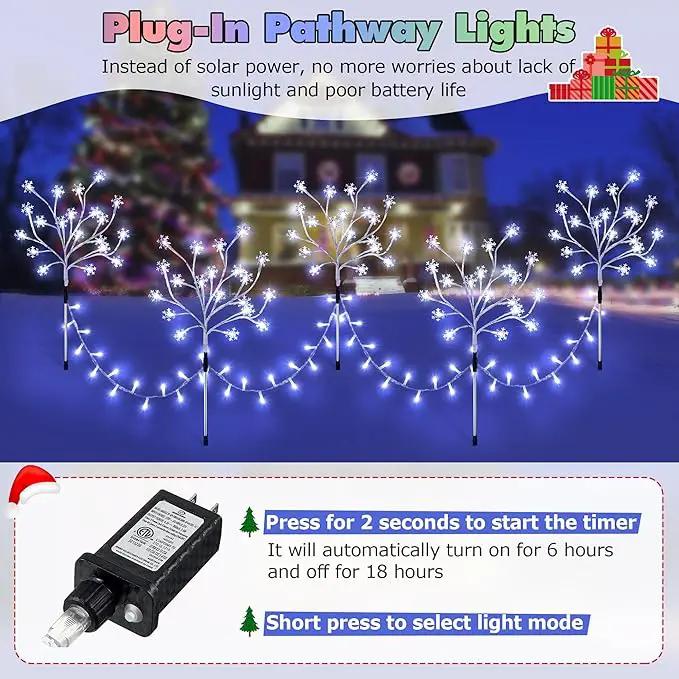 Enhon 5 Pack Snowflake Christmas Pathway Lights, 180 LED Garden Stake Lights with 8 Light Modes and Timer Function, Waterproof Xmas Decoration Tree Light for Outdoor Yard Lawn Patio Decor (Cool White) by GreenHaven Gardens