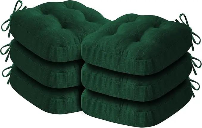 Chair Cushions for Dining Chairs, Dining Chair Cushions, Tufted Indoor Chair Pads with Ties & Non Slip Backing, Seat Cushions for Kitchen Chairs 16.5” x 16.5” x 3.5”, Set of 6, Green by GreenHaven Gardens