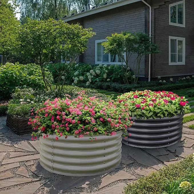 Olle 17" Tall, 42" Round Metal Raised Garden Bed Kits, Planter Raised Beds for Gardening, Raised Flower Bed Galvanized Planter Box, 3.5 * 3.5 * 1.4Ft,Ivory by GreenHaven Gardens