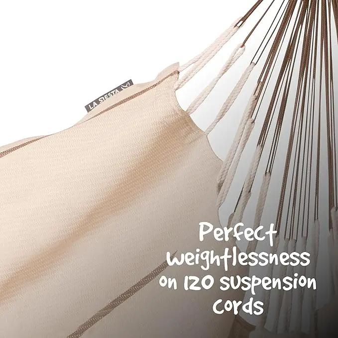 LA SIESTA - XL King Habana Cotton Hammock & Romano Steel Stand - Indoor Outdoor Hanging Hammock Swing for Bedroom Porch Balcony - Boho Hanging Chair - Nougat by GreenHaven Gardens
