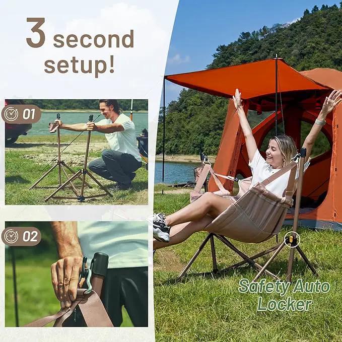 TIMBER RIDGE Hammock Camping Chair with Adjustable Backrest, Heavy Duty Folding Hammock Chair Supports 300lbs, Portable Hammock Chair for Camping, Travelling and Patio, Tan by GreenHaven Gardens