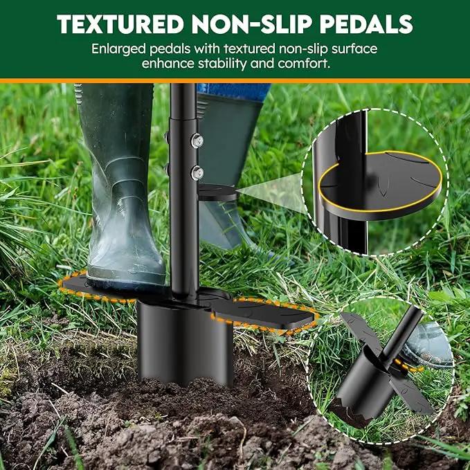BreeRainz Bulb Planter Tool Long Handle,Height Adjustable Sod Plugger Tool w/ 3.5" Wide Serrated Base,Heavy Duty Dual-Peda Garden Tool for Planting Tulips, Iris, Daffodils,Soil Sampler Transplanting by GreenHaven Gardens