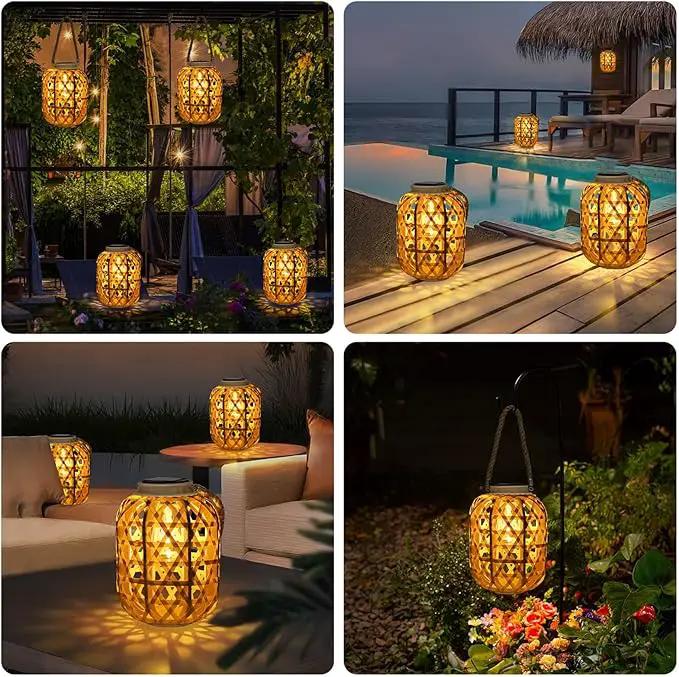 Solar Rattan Lantern Outdoor Hanging Lights with Handle, Waterproof Rattan Solar Lantern, Natural Bamboo LED Decorative Garden Lights for Yard, Patio, Wedding, Home Decoration by GreenHaven Gardens